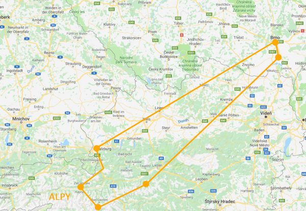 Mapa letu nad Alpy